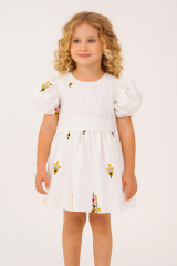 Anne-Kız Kombin Çiçek Nakışlı Beyaz Elbise Seti | Sirius Kids 1-9 yaş